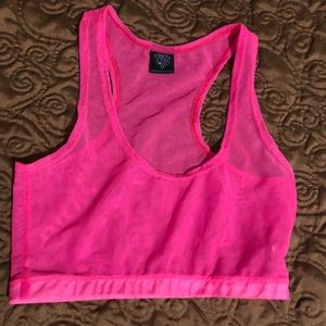 Neon pink mesh sports bra